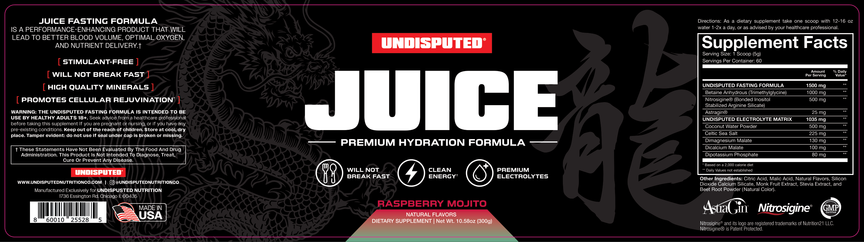 Undisputed JUICE Raspberry Mojito full flat tub label