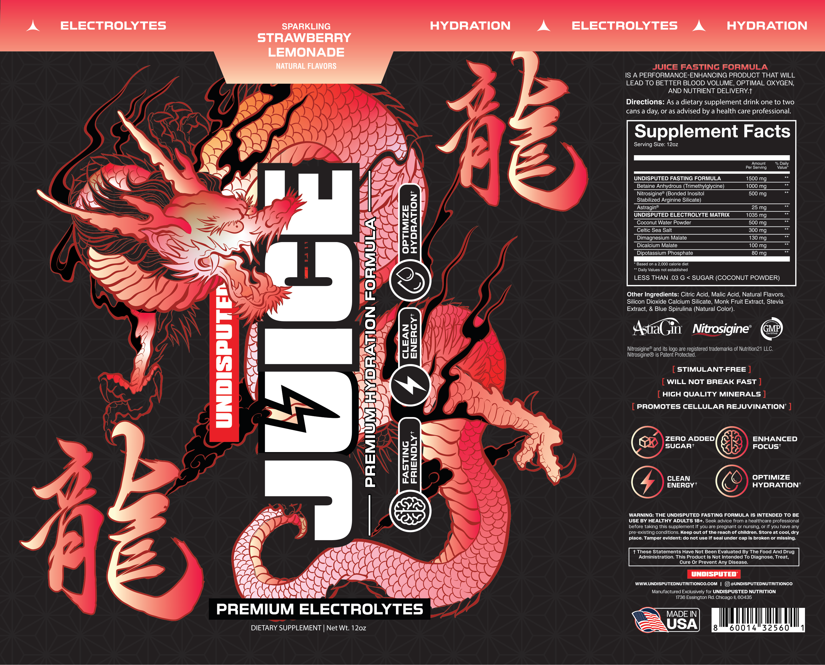 Undisputed JUICE Strawberry Lemonade full flat can label