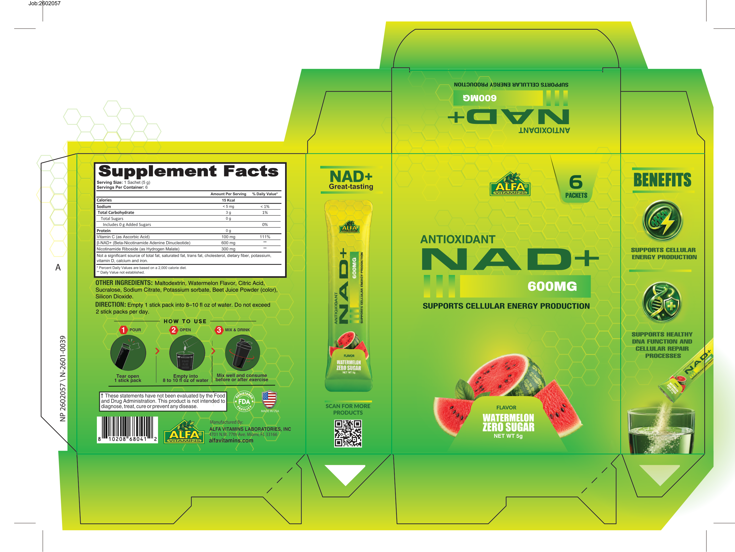 Alfa Vitamins NAD+ Watermelon complete flat carton artwork