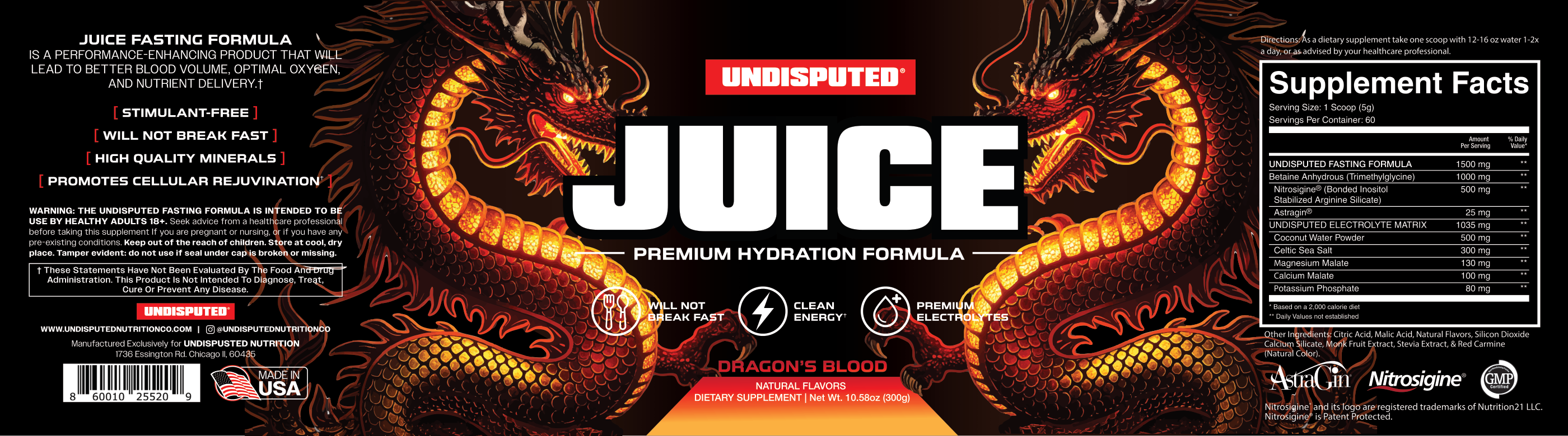 Undisputed JUICE Dragon’s Blood full flat tub label