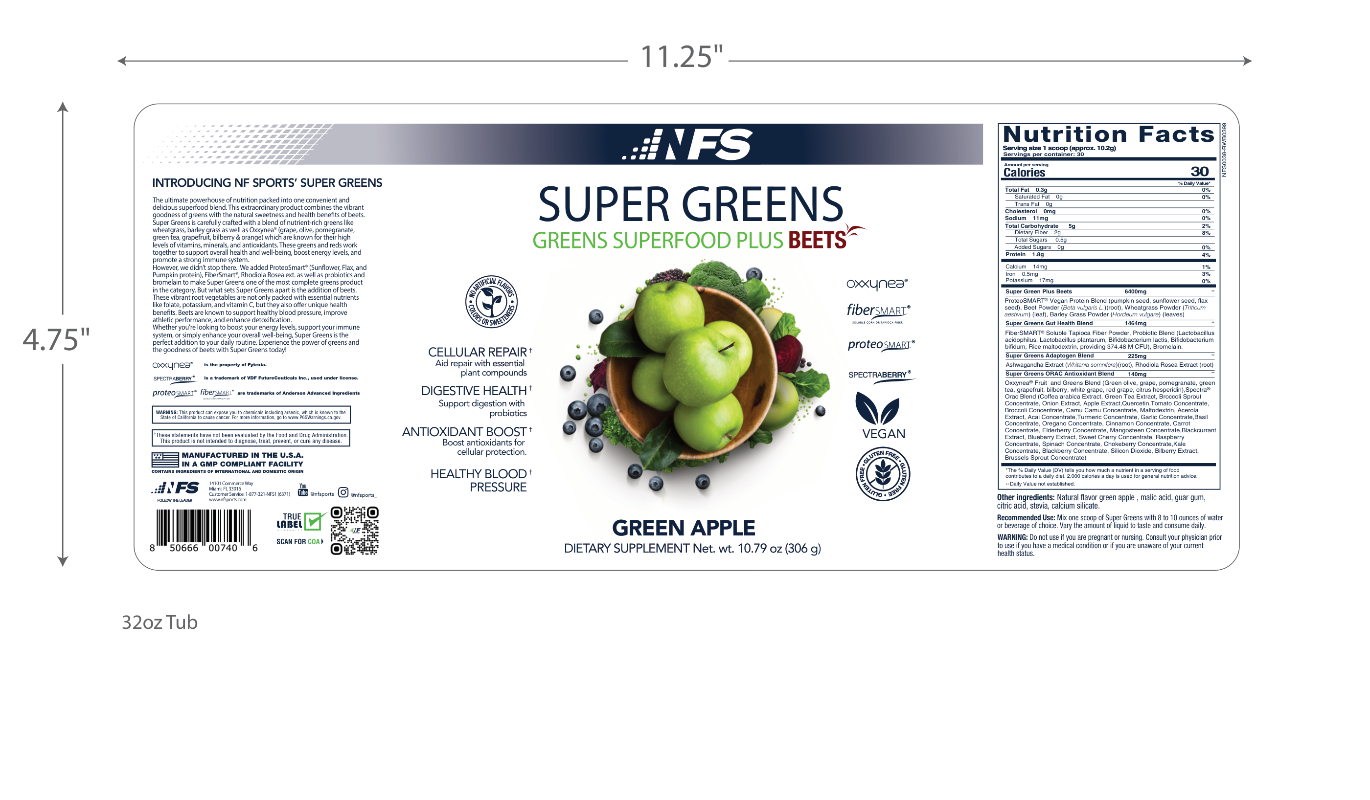 NF Sports Super Greens Green Apple complete flat label