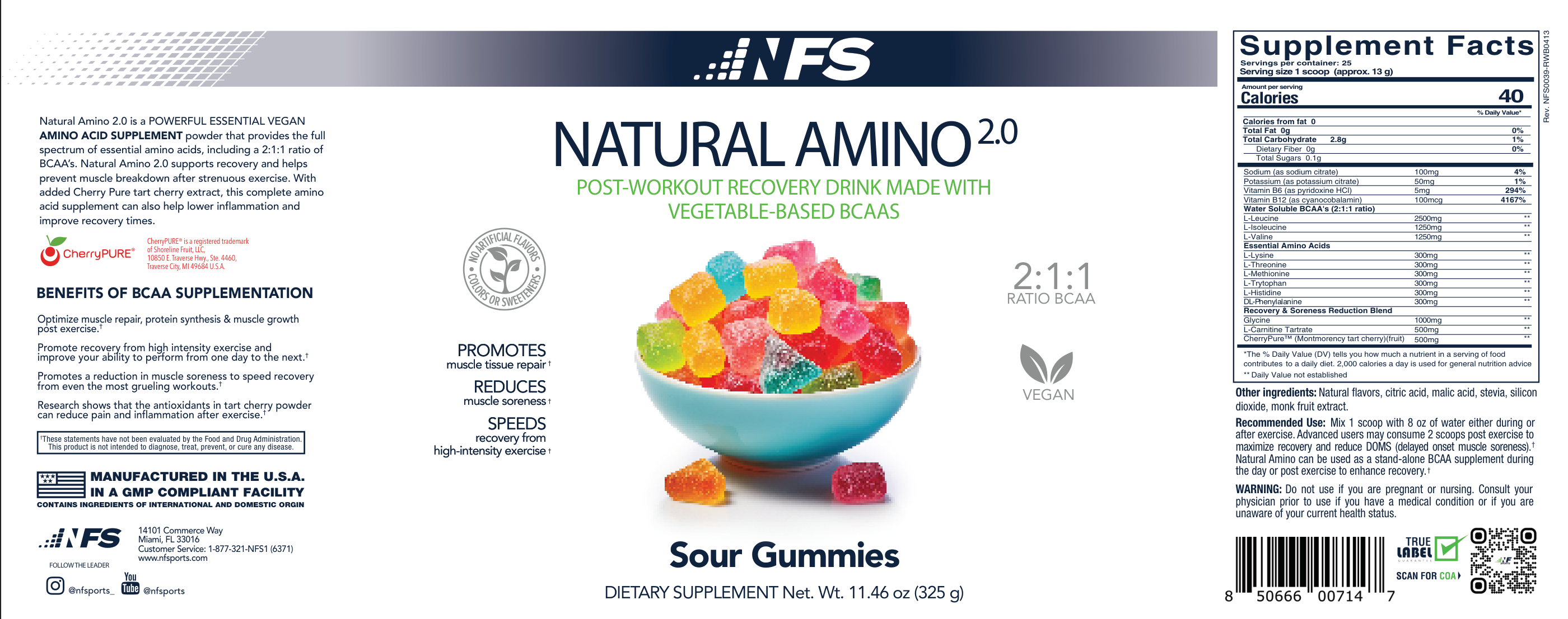 NF Sports Natural Amino 2.0 Sour Gummies complete flat label