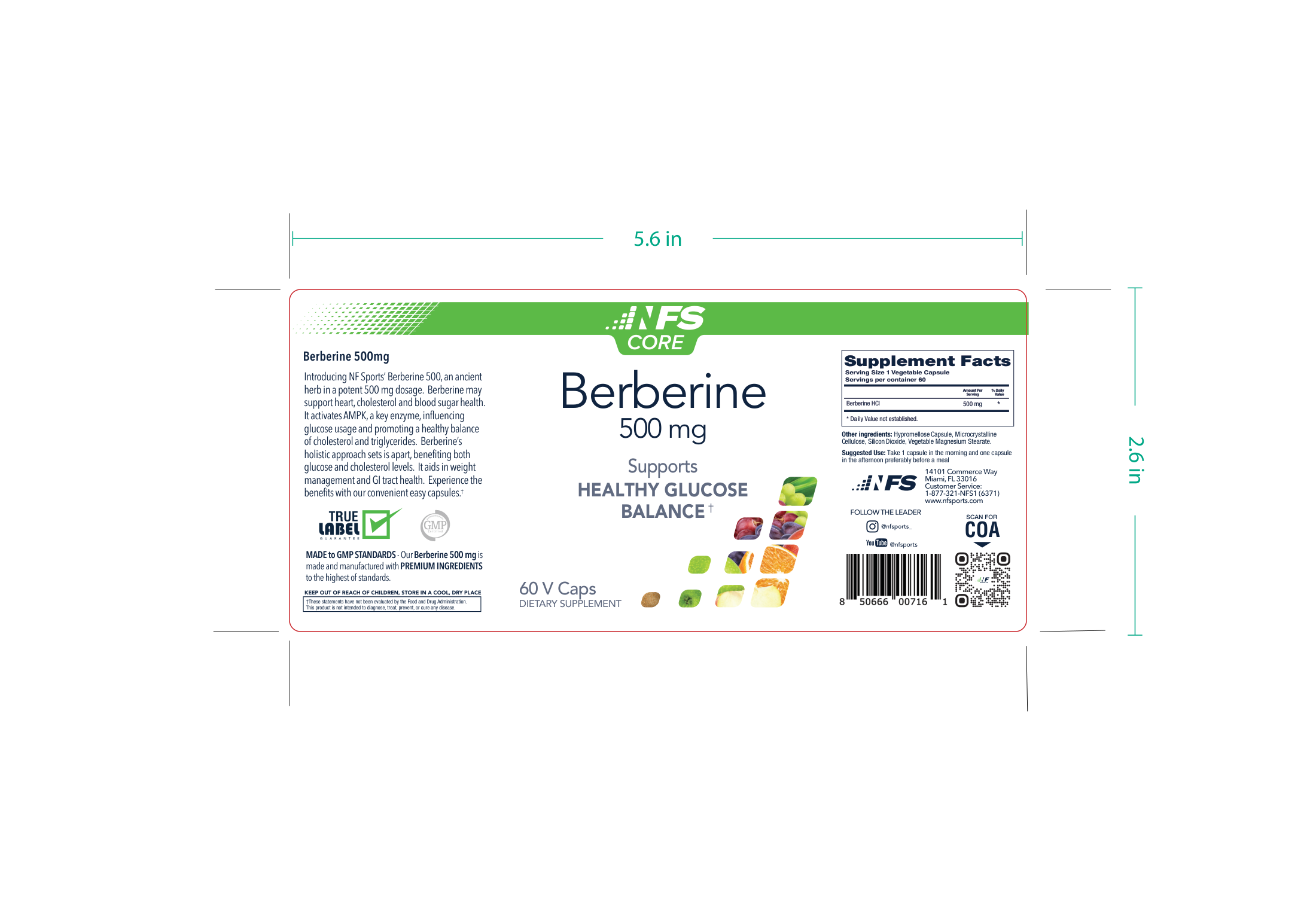 NFS Core Berberine original three-panel label artwork