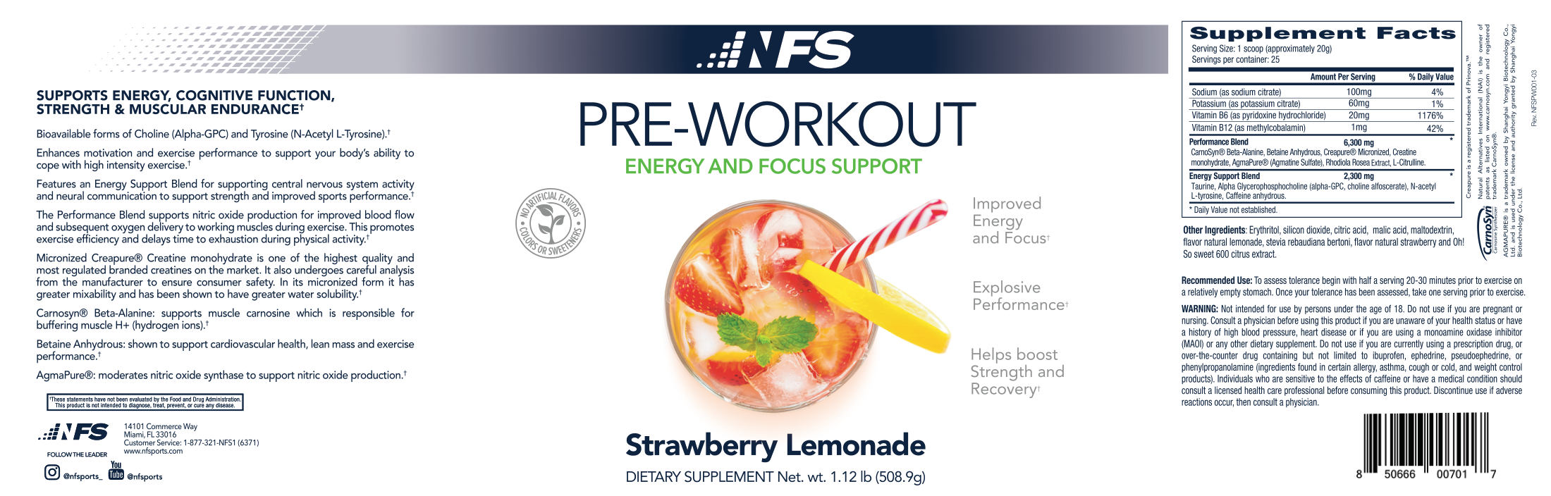 NF Sports Pre-Workout Strawberry Lemonade original flat label