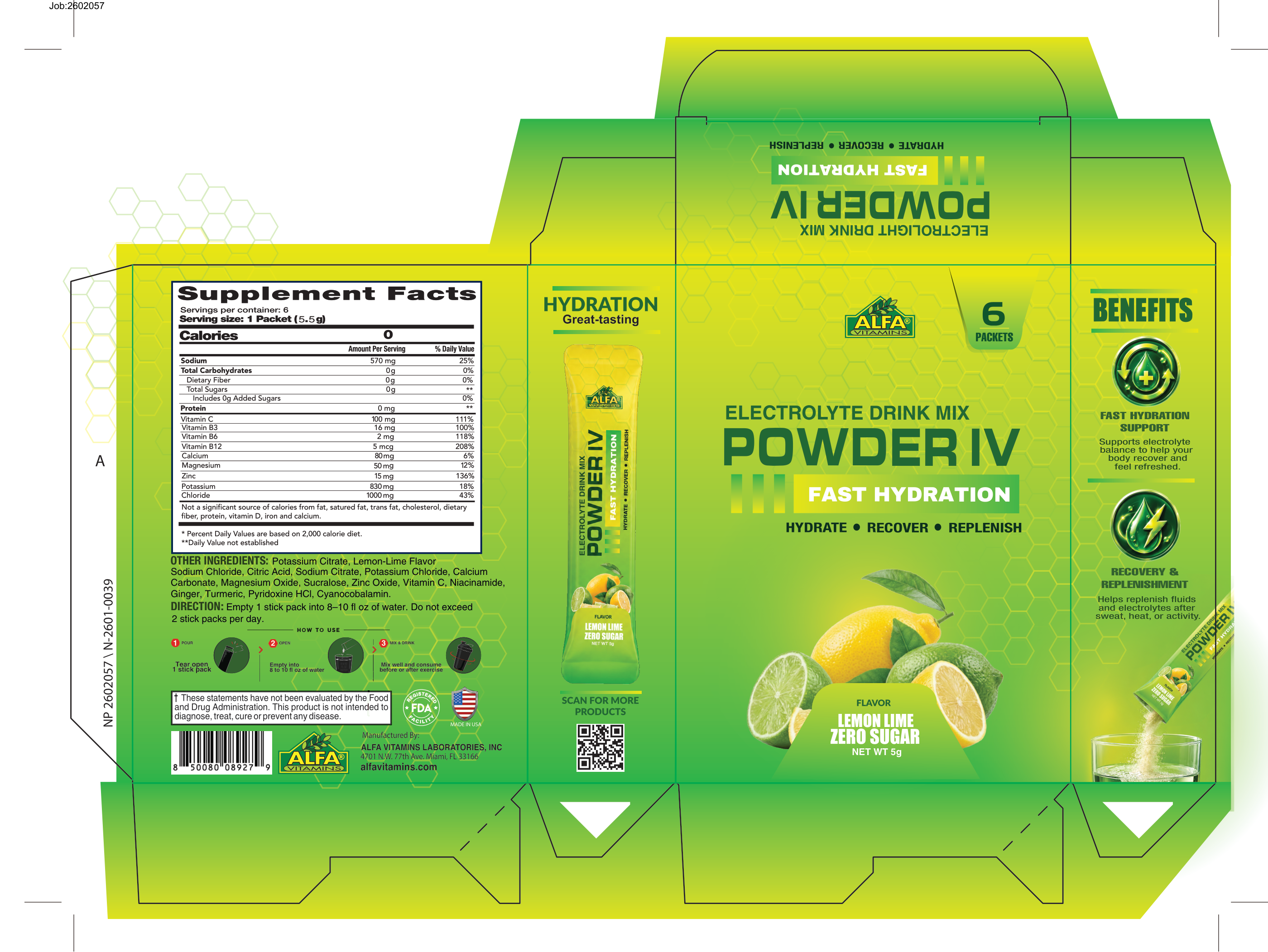 Alfa Vitamins Powder IV Lemon Lime complete flat carton artwork