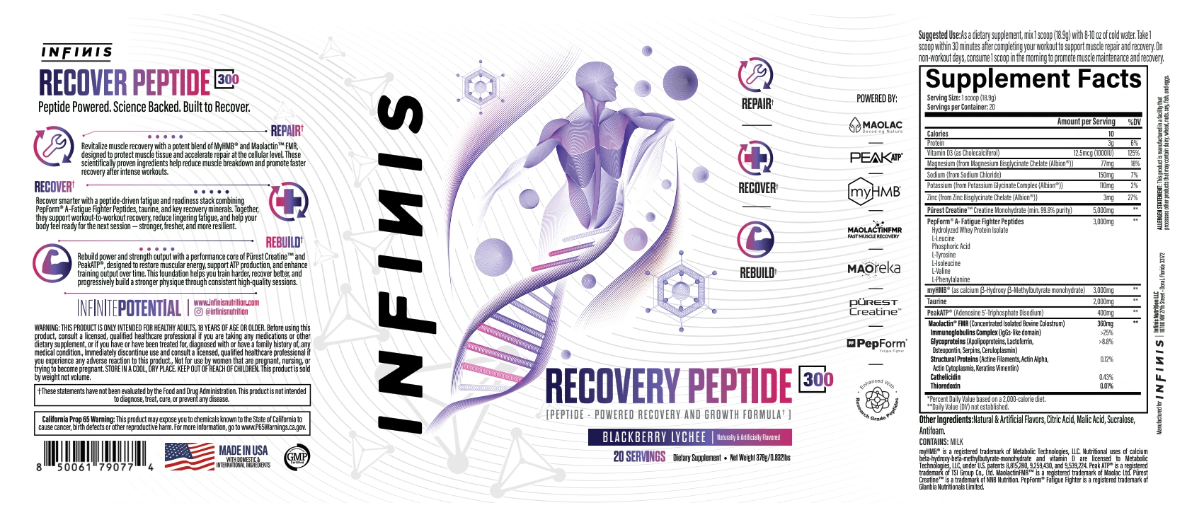 INFINIS Recovery Peptide Blackberry Lychee full flat label